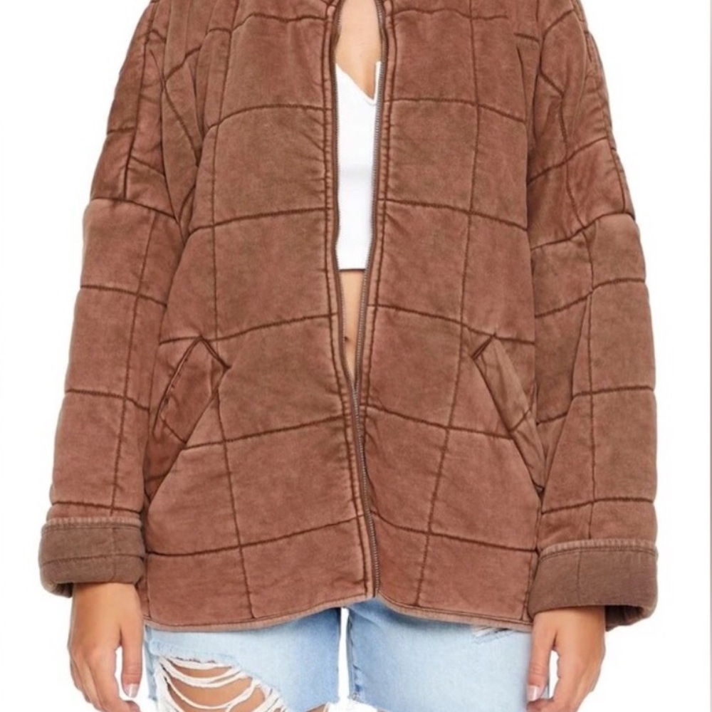 Brown Quilted Oversized Jacket